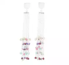 Multi Gemstone Beaded Dangle earring, Brass silver plated earring, Gift jewelry